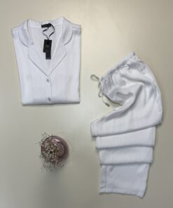 Alternative view of Pyjama boutonné en satin haut demi manche "Blanc" -TRESS-