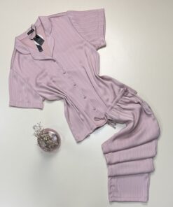 Pyjama boutonné en satin haut demi manche "Rose" -TRESS-