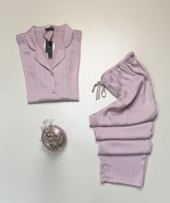 Alternative view of Pyjama boutonné en satin haut demi manche "Rose" -TRESS-