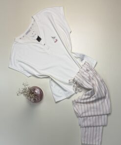 Pyjama haut demi manche en coton  " blanc" -TRESS-