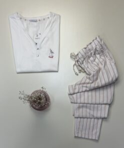 Alternative view of Pyjama haut demi manche en coton  " blanc" -TRESS-