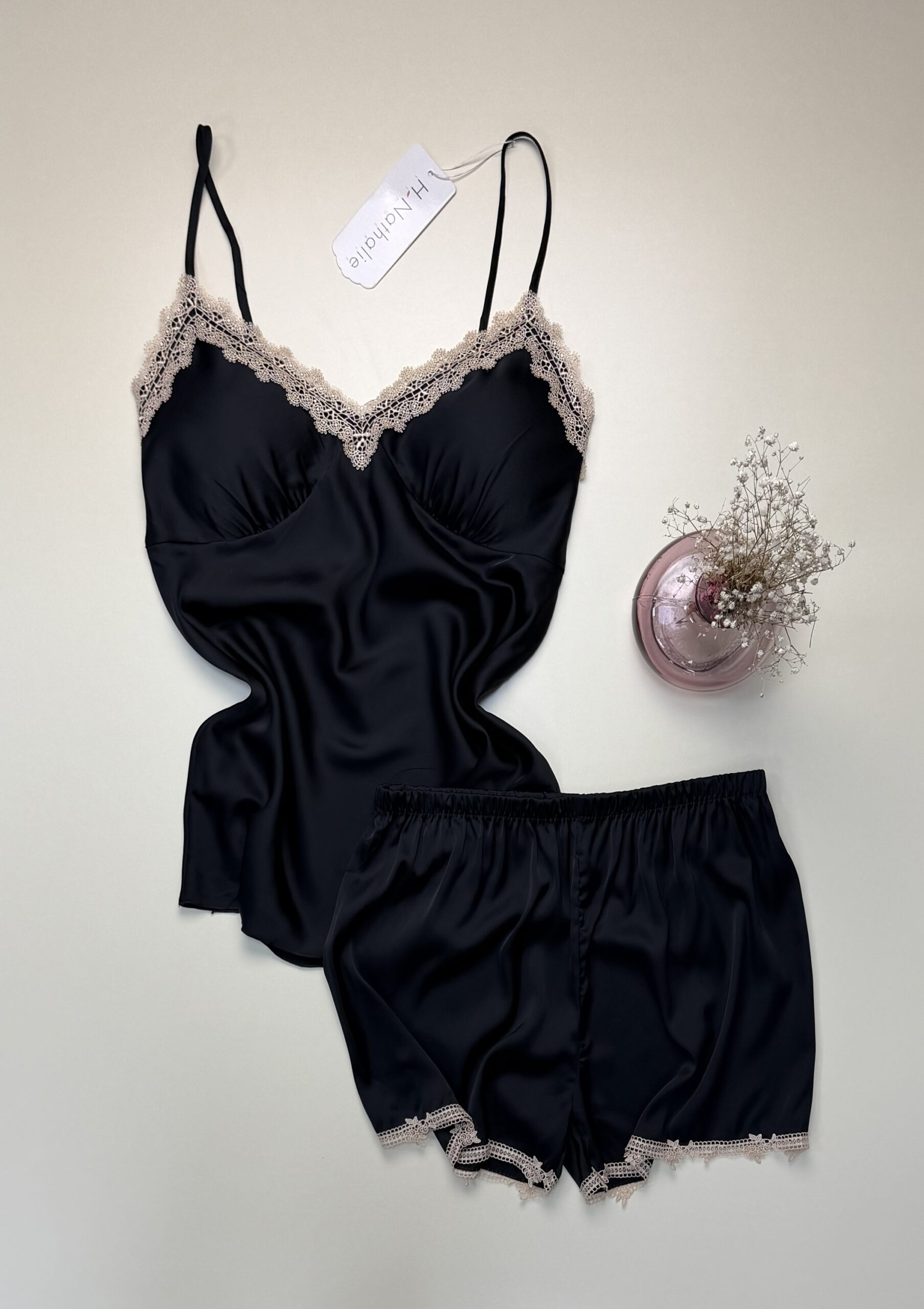 Short-bustier en satin " Noir "