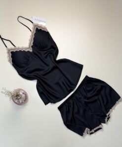 Alternative view of Short-bustier en satin " Noir "