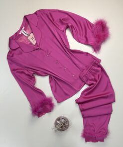 Pyjama manche longue boutonné en satin " Fushia "