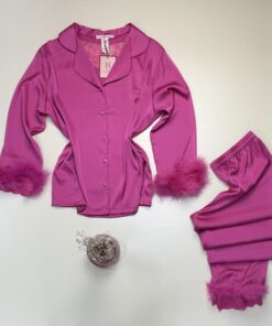 Alternative view of Pyjama manche longue boutonné en satin " Fushia "