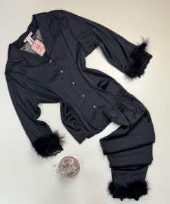 Pyjama manche longue boutonné en satin " Noir "