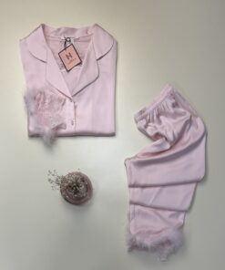 Alternative view of Pyjama manche longue boutonné en satin " Rose "