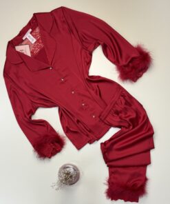 Pyjama manche longue boutonné en satin " Rouge "