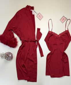 Ensemble nuisette peignoir en satin " Rouge "