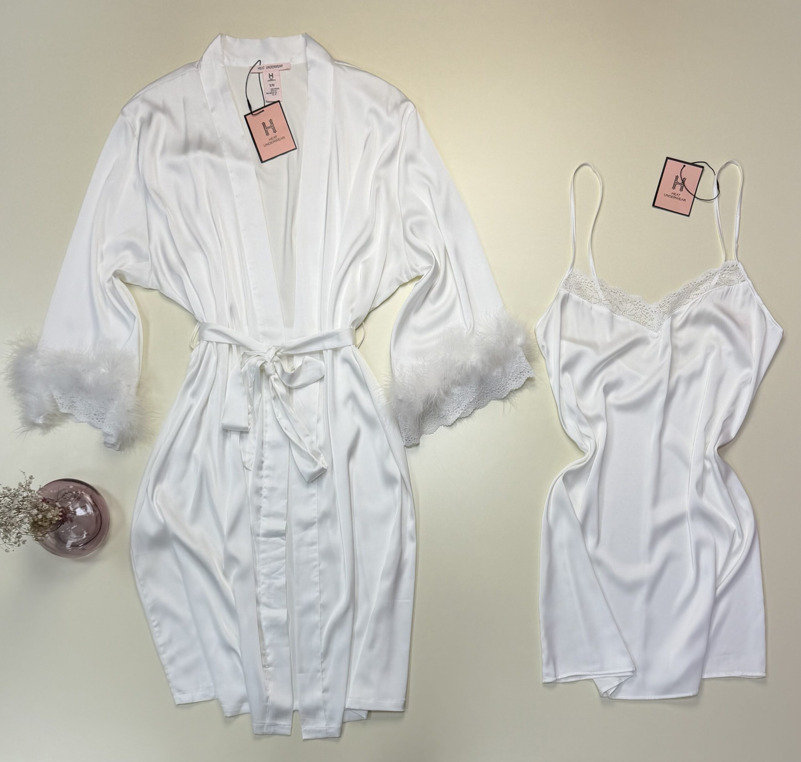 Ensemble nuisette peignoir en satin " Blanche " – Image 2