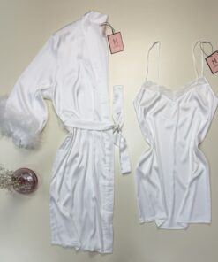 Ensemble nuisette peignoir en satin " Blanche "