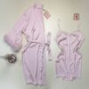 Ensemble nuisette peignoir en satin " Rose "