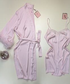 Ensemble nuisette peignoir en satin " Rose "