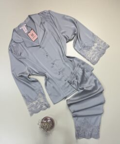 Pyjama boutonné manche longue en satin - H - " Gris "