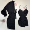 Ensemble nuisette peignoir en satin " Noir "