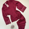 Pyjama boutonné manche longue en satin - H - " Bordeaux "
