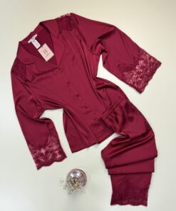 Pyjama boutonné manche longue en satin - H - " Bordeaux "