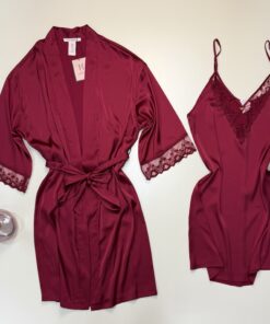 Alternative view of Ensemble nuisette peignoir en satin - H - " Bordeaux "