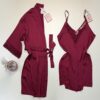 Ensemble nuisette peignoir en satin - H - " Bordeaux "