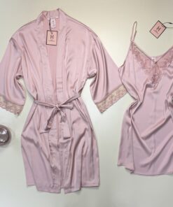 Alternative view of Ensemble nuisette peignoir en satin - H - " Rose "
