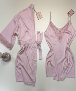 Ensemble nuisette peignoir en satin - H - " Rose "