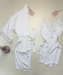 Ensemble nuisette peignoir en satin - H - " Blanc "
