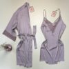 Ensemble nuisette peignoir en satin - H - " Mauve "