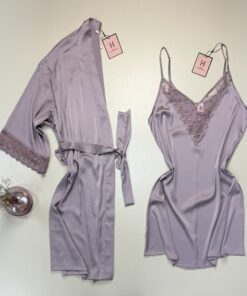 Ensemble nuisette peignoir en satin - H - " Mauve "