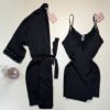 Ensemble nuisette peignoir en satin - H - " Noir "
