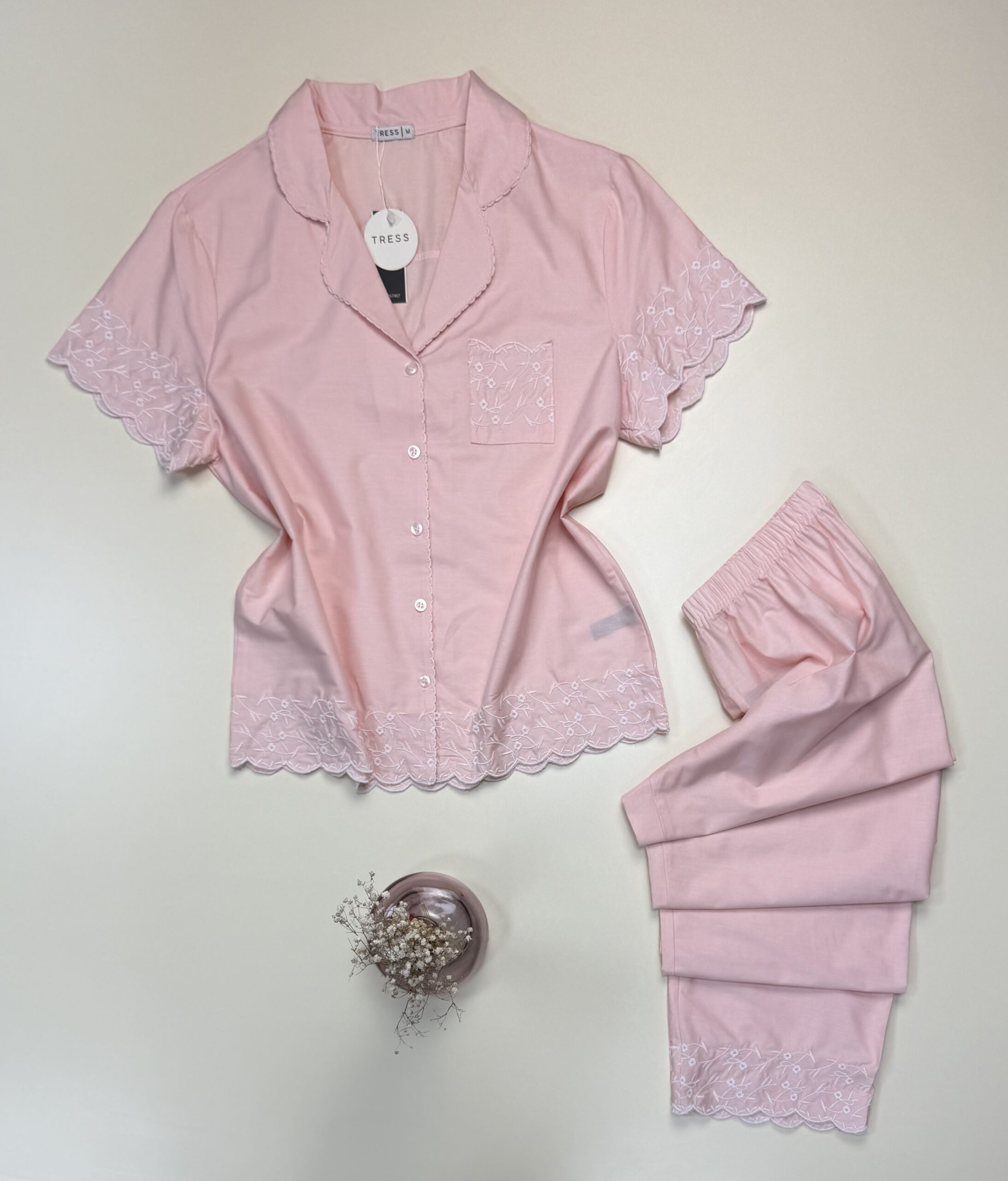 Pyjama boutonné 100% Coton avec broderie -Tress- " Rose " – Image 3