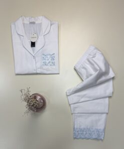 Alternative view of Pyjama boutonné 100% Coton avec broderie -Tress- " Blanc "