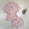 Pyjama short haut demi manche boutonné 100% Coton " Rose " avec broderie