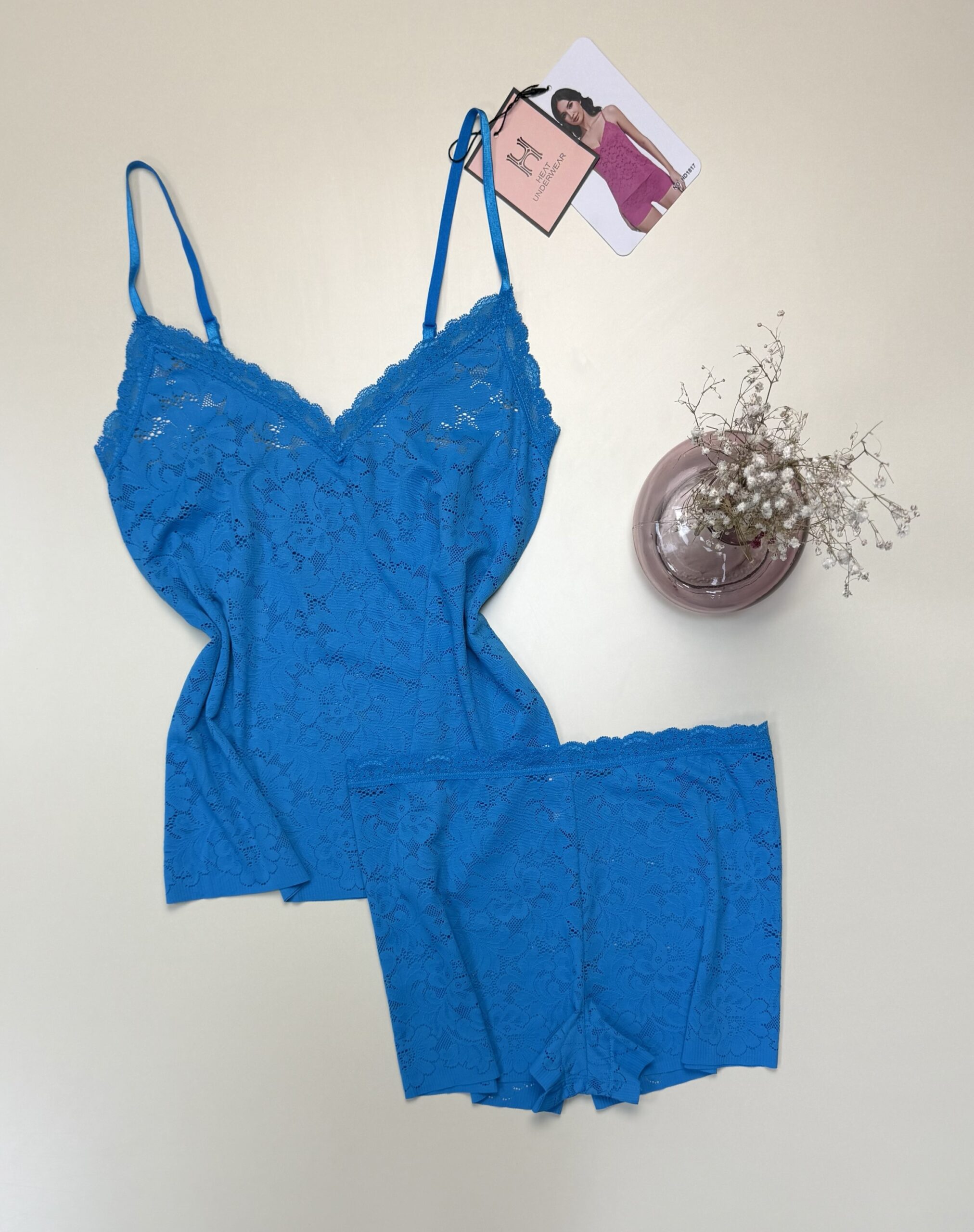Short bustier en dentelle - H - " Bleu "
