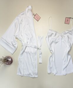Ensemble nuisette peignoir en satin - H - " Blanc "