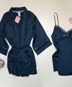 Alternative view of Ensemble nuisette peignoir en satin - H - " Bleu vert "