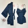 Ensemble nuisette peignoir en satin - H - " Bleu vert "