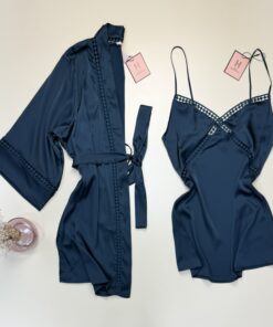 Ensemble nuisette peignoir en satin - H - " Bleu vert "