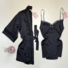 Ensemble nuisette peignoir en satin - H - " Noir "