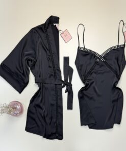 Ensemble nuisette peignoir en satin - H - " Noir "