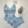 Short bustier en satin "bleu/vert" -H-