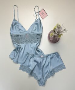 Short bustier en satin "bleu/vert" -H-