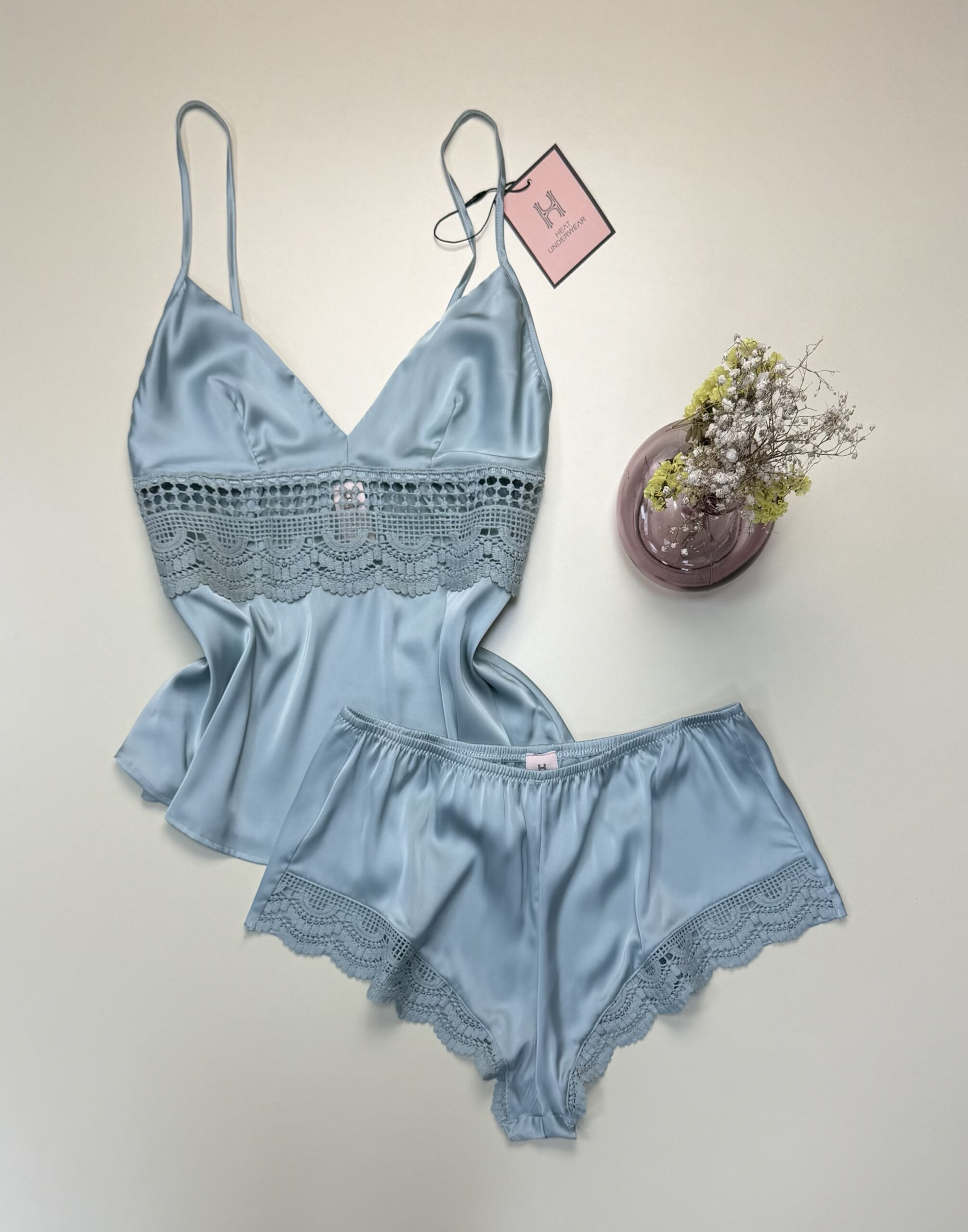 Short bustier en satin "bleu/vert" -H-
