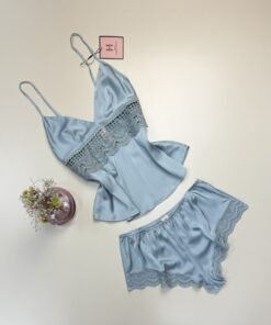 Alternative view of Short bustier en satin "bleu/vert" -H-