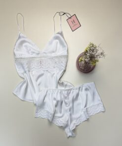 Short bustier en satin "Blanc" -H-