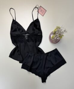 Short bustier en satin "Noir" -H-