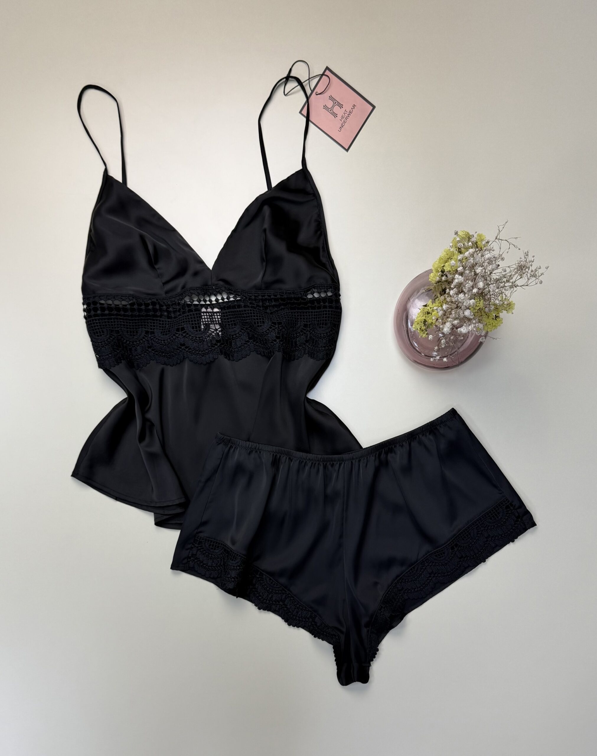 Short bustier en satin "Noir" -H-