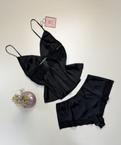 Alternative view of Short bustier en satin "Noir" -H-