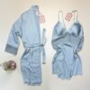 Ensemble nuisette peignoir en satin "Bleu/vert" -H-