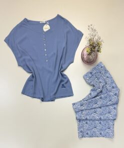 Alternative view of Pyjama pantacourt "Bleu" -TRESS-