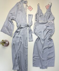 Ensemble nuisette peignoir long en satin - H - " Rose "